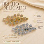 Presilha Ramalho de Flores Cheia de Zircônias Delicada | Grampo Dourado e Prateado Acessório Feminino para Dia a Dia e Festas