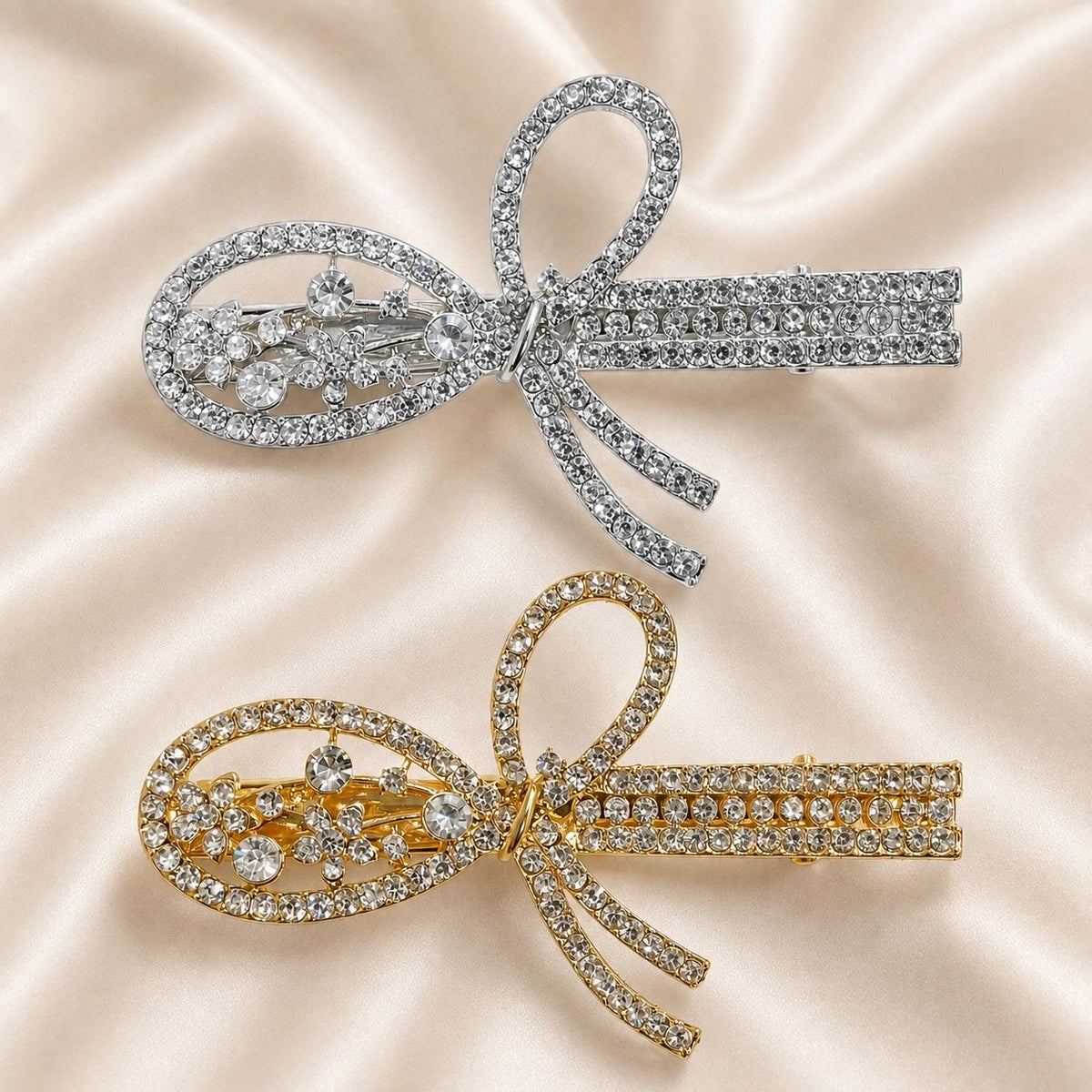 Presilha Laço Oval Vazado com Zircônias Brilhantes Elegante | Grampo Dourado e Prateado Acessório Feminino para Cabelo Dia a Dia e Festas