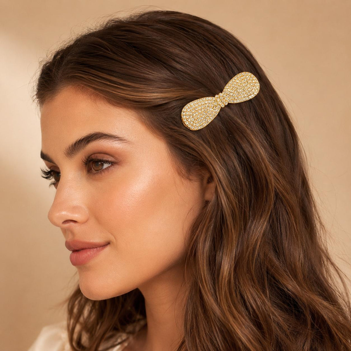 Presilha Laço Cheia de Zircônias Brilhantes | Grampo Elegante Dourado e Prateado para Cabelo Uso Diário e Festas