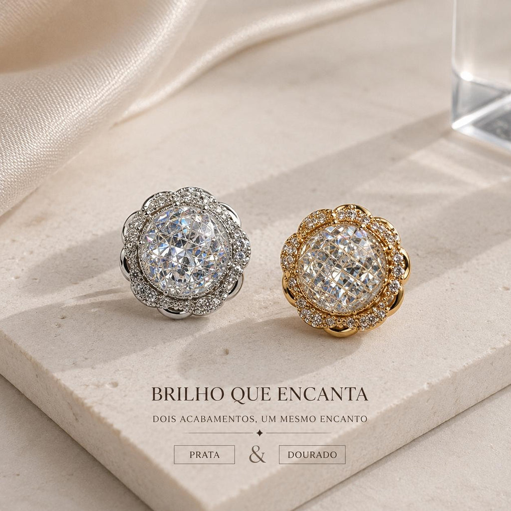 Brinco Camélia com Zircônia Central e Halo