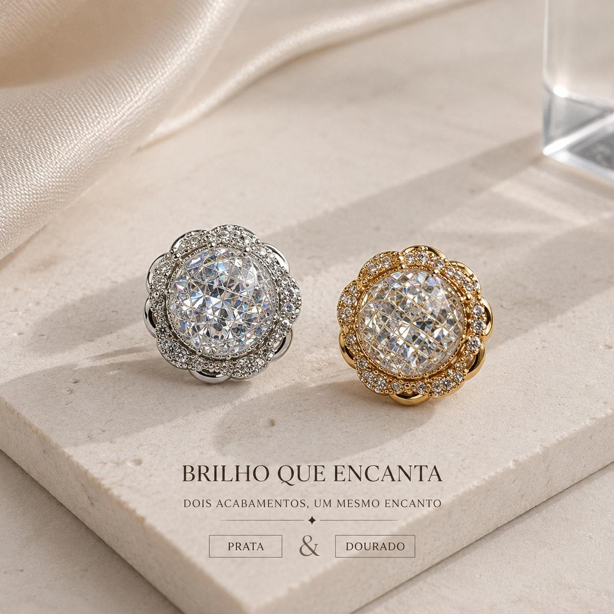 Brinco Camélia com Zircônia Central e Halo