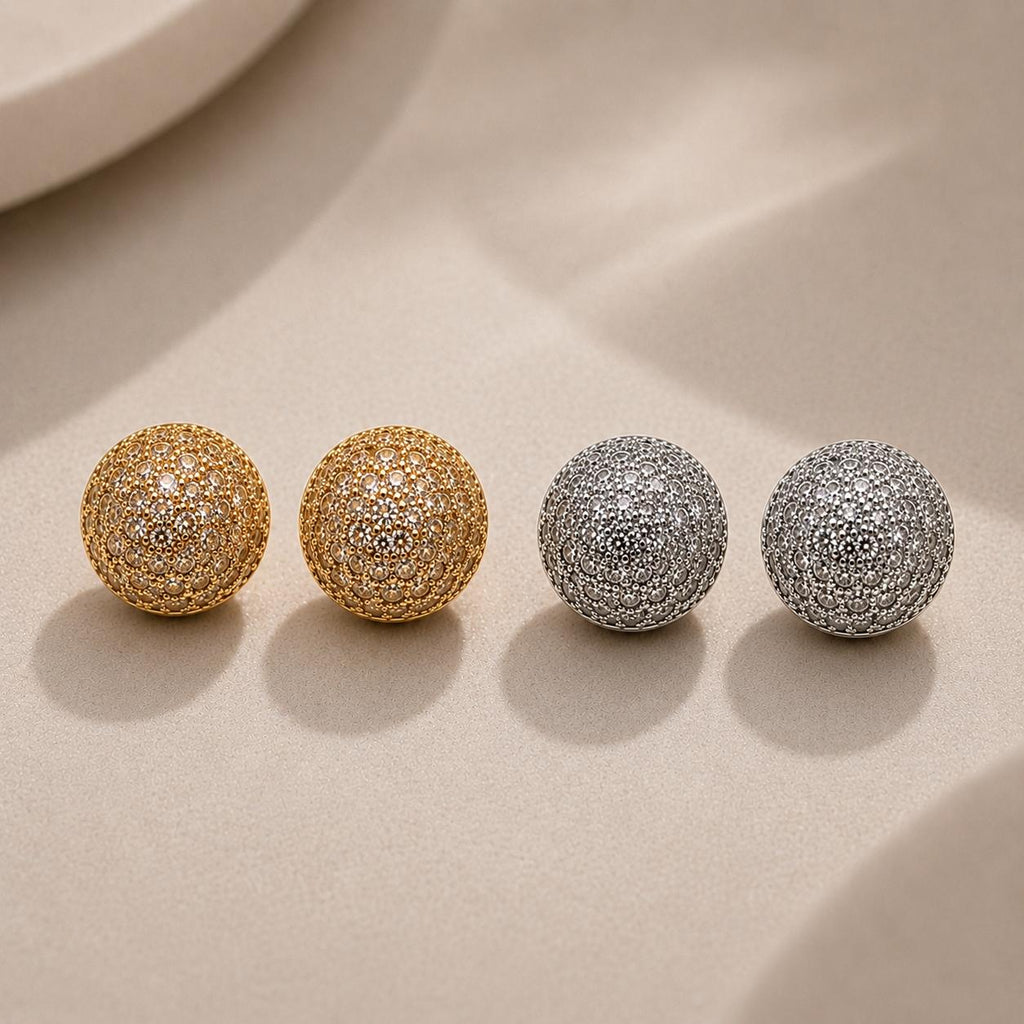 Bijuteria Brinco Bola em Zircônia Luxo Esférico com Brilho 360° para Mulheres Elegantes e Glamurosas