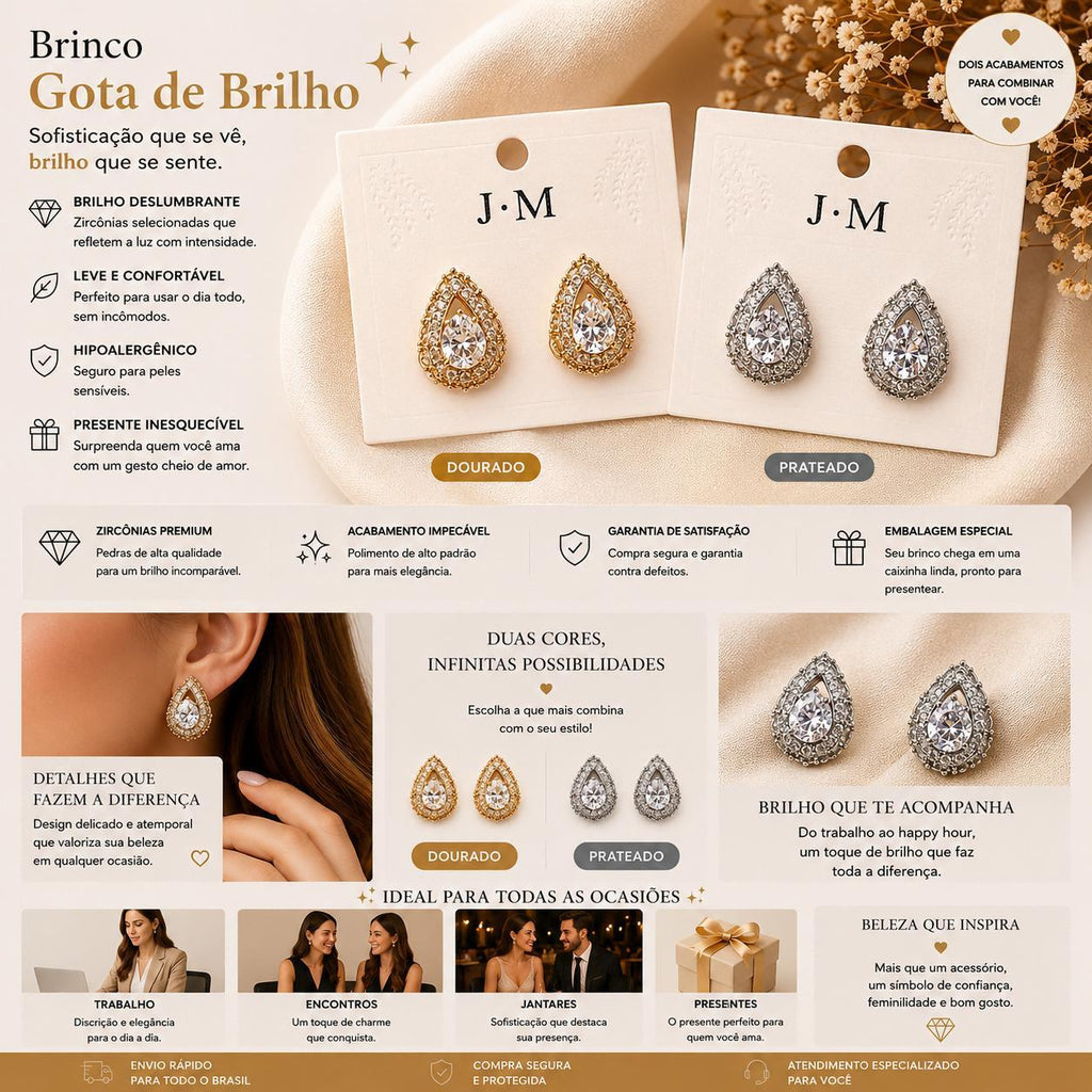 Brinco Gota com Duplo Halo de Zircônias Elegante e Luxuoso para Ocasiões Especiais Forma de Gota e Brilho Radiante