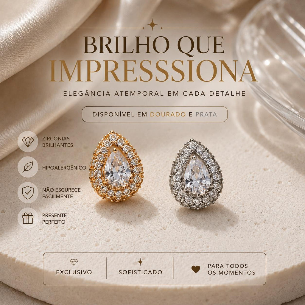 Brinco Gota com Duplo Halo de Zircônias Elegante e Luxuoso para Ocasiões Especiais Forma de Gota e Brilho Radiante