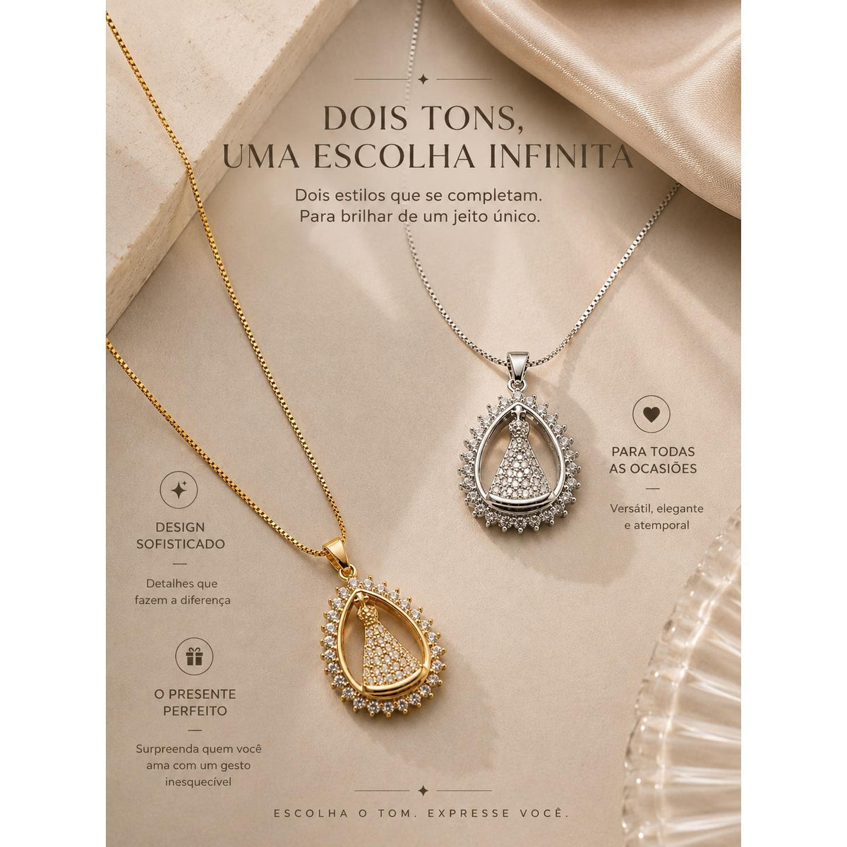 Colar Pingente Nossa Senhora Cravejado de Zircônias