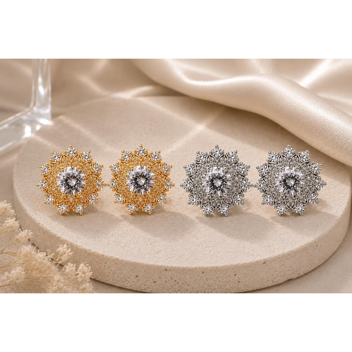 Brinco Flor de Sol com Zircônia Central Halo