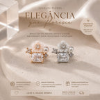 Brinco Flor com Zircônia Quadrada e Pérola