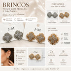 Brinco Trevo com Zircônias e Pérolas