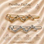 Presilha ZigZag com Zircônias Retangulares | Grampo Moderno Elegante Dourado e Prateado Para Todos Penteados