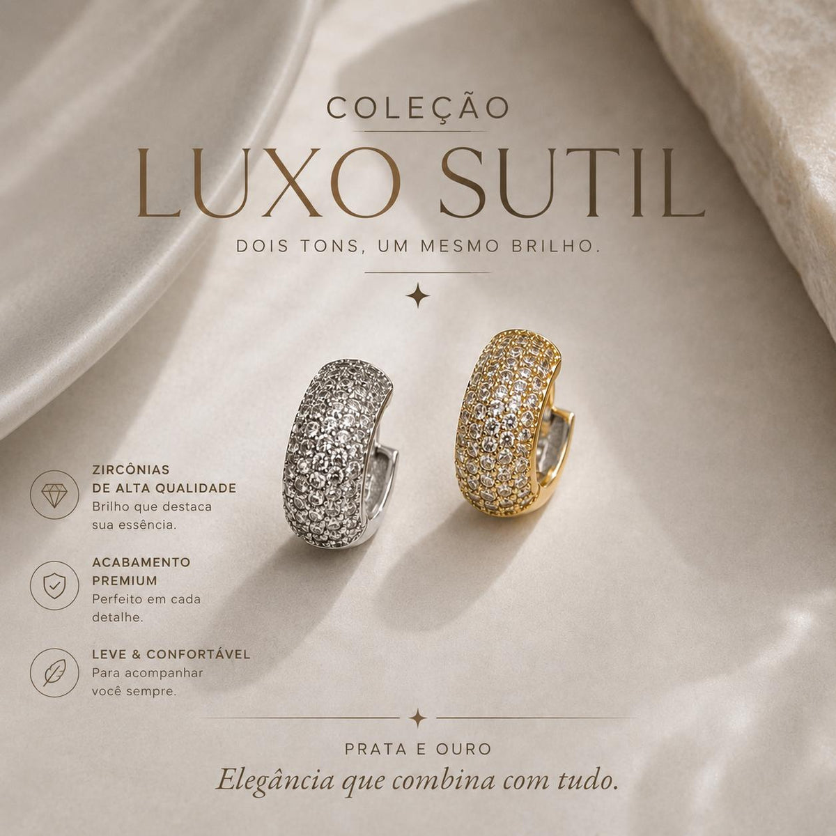 Bijuteria Brinco C em Zircônia Cheia - Acessório Moderno e Discreto com Zircônias Incrustadas para Estilo Casual e Sofisticado