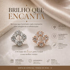 Brinco Quadrado com Halo de Zircônias Redondas e Baguete Design Simétrico Elegante e Moderno para Mulheres