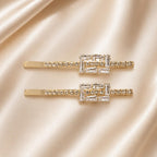Kit 2 Presilhas de Cabelo Retângulo Duplo Zircônia | Presilha Feminina Elegante Dourado e Prateado