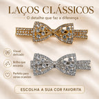 Presilha Laço Gravata Clássico Cheio de Zircônias Grandes | Grampo Dourado e Prateado Acessório Feminino Elegante para Cabelo