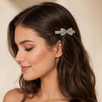 Presilha Laço Gravata Clássico Cheio de Zircônias Grandes | Grampo Dourado e Prateado Acessório Feminino Elegante para Cabelo