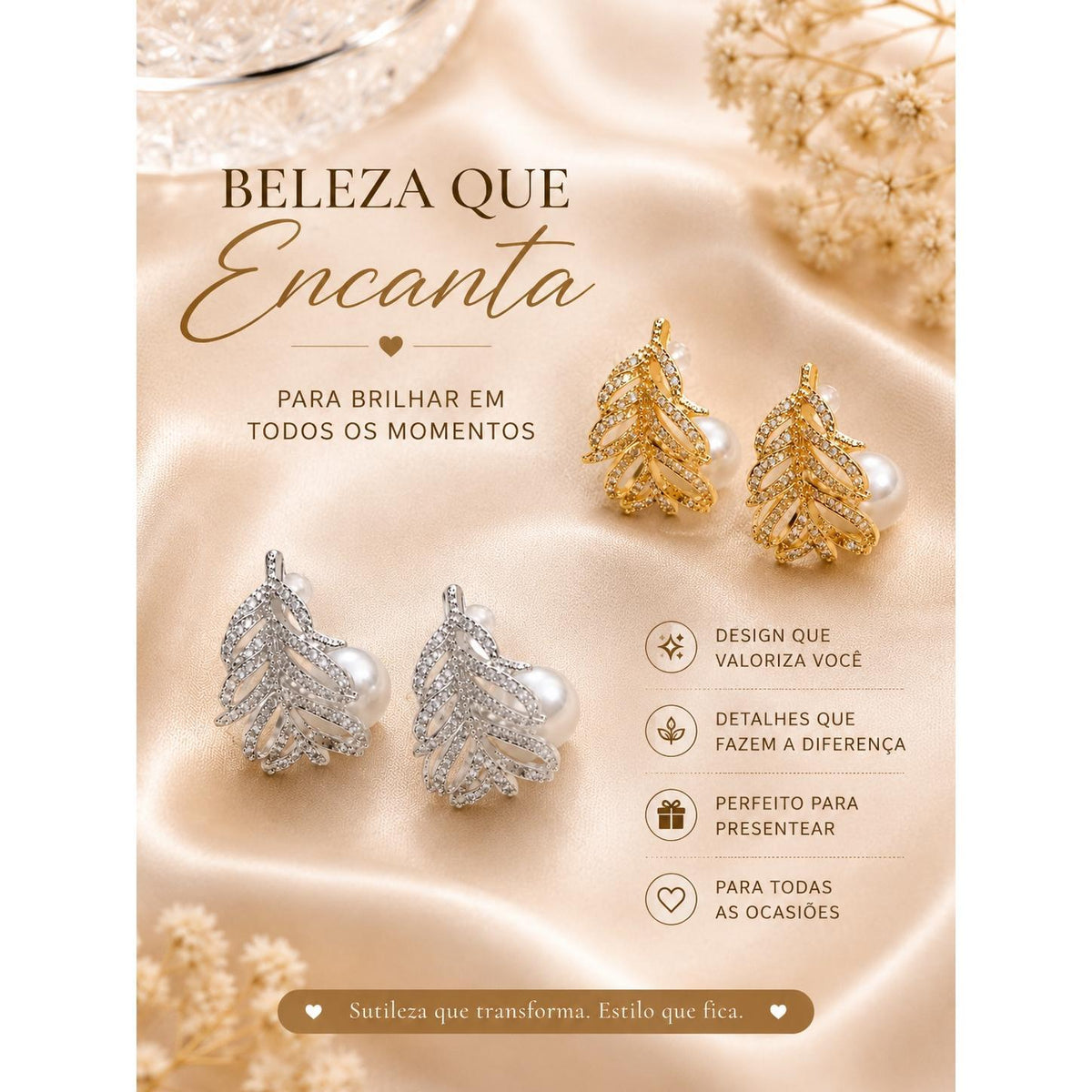 Brinco Pena Cravejada com Pérola e Zircônias