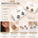 JM Bijuteria Brinco Camélia Flor com Zircônia Halo Elegância e Luxo em Zircônias para Ocasiões Especiais e Dia a Dia