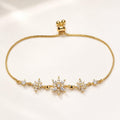 Pulseira Ajustável de Flocos de Neve com Zircônias Brilhantes | Pulseira Feminina Dourada e Prateada Acessório Delicado para Presente