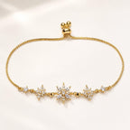 Pulseira Ajustável de Flocos de Neve com Zircônias Brilhantes | Pulseira Feminina Dourada e Prateada Acessório Delicado para Presente