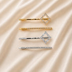 Kit Grampo de Cabelo Losango com Zircônia 2 Peças | Presilha Feminina Delicada Dourado e Prateado