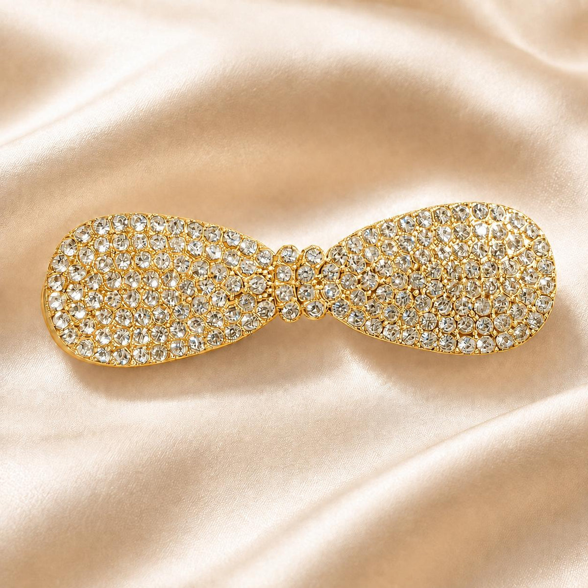Presilha Laço Cheia de Zircônias Brilhantes | Grampo Elegante Dourado e Prateado para Cabelo Uso Diário e Festas