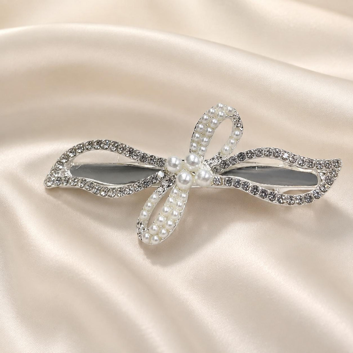 Presilha Laço com Pérolas e Zircônias Elegante | Grampo Dourado e Prateado para Cabelo Uso Diário e Festas
