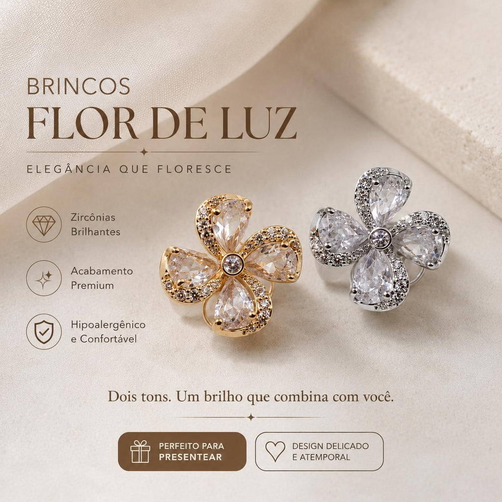 Brinco Flor com Pétalas de Zircônia Design Floral Elegante e Romântico Zircônias de Corte Marquise Brilho Luxuoso para Ocasiões Especiais