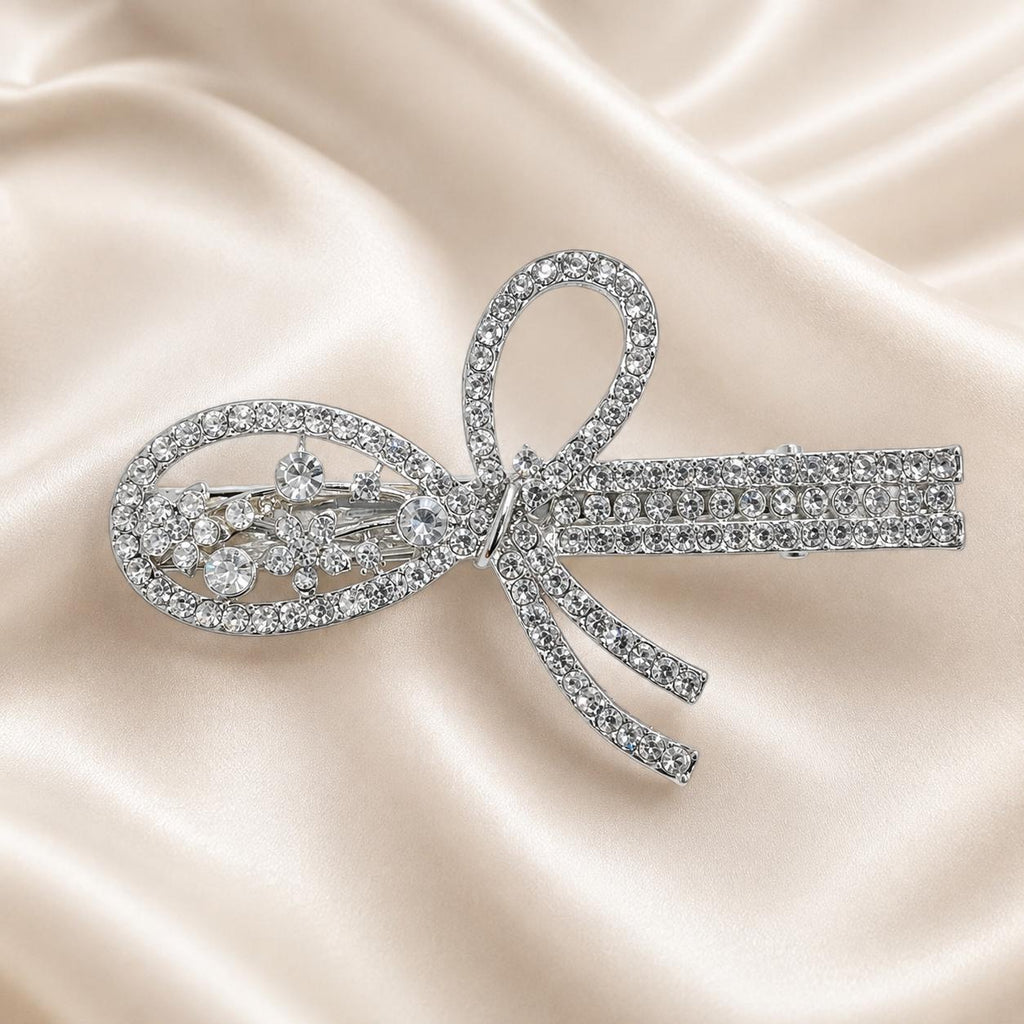 Presilha Laço Oval Vazado com Zircônias Brilhantes Elegante | Grampo Dourado e Prateado Acessório Feminino para Cabelo Dia a Dia e Festas