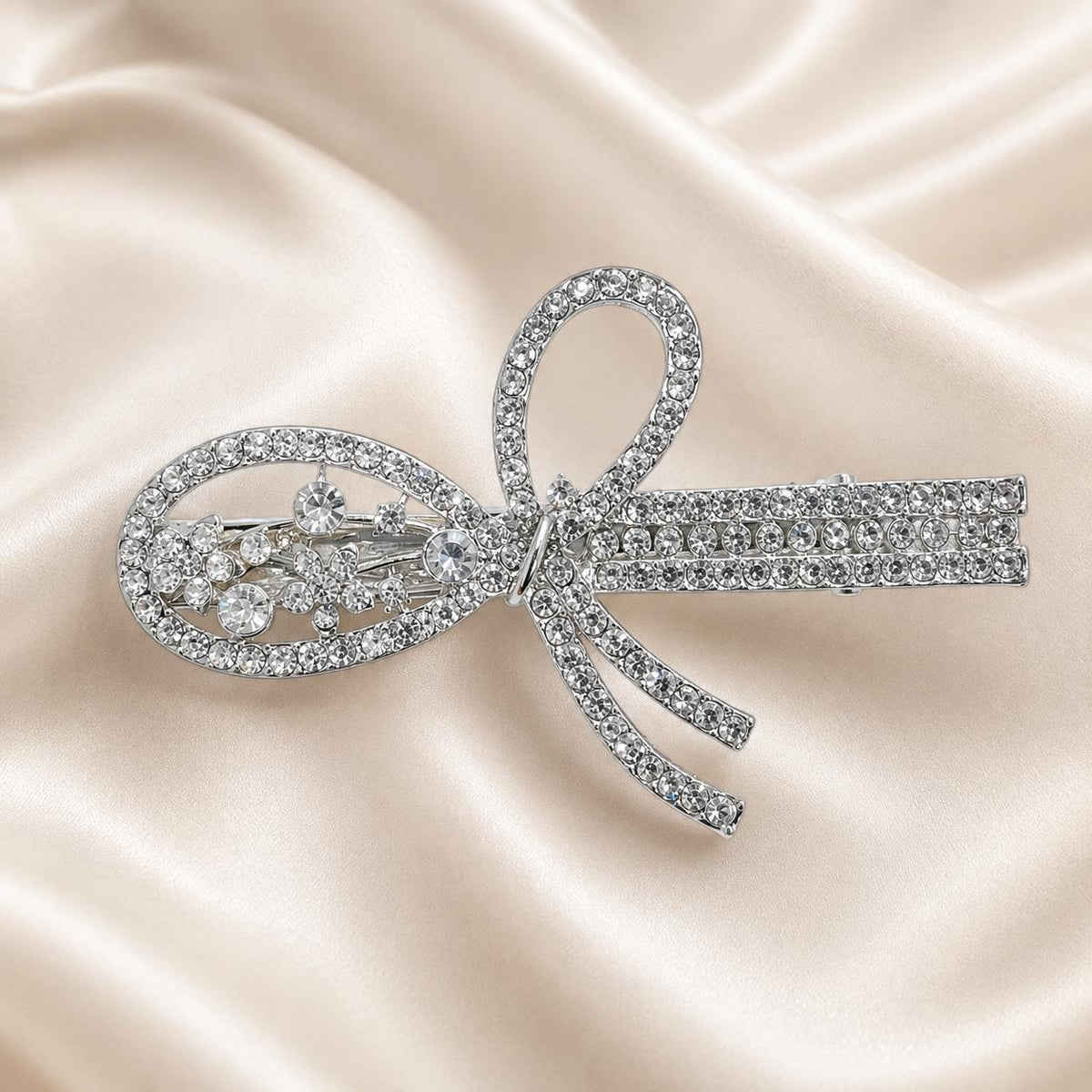 Presilha Laço Oval Vazado com Zircônias Brilhantes Elegante | Grampo Dourado e Prateado Acessório Feminino para Cabelo Dia a Dia e Festas