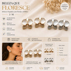 Brinco Orquídea com Pérolas e Zircônias Elegância Atemporal Joias Charmosas e Naturais Design Exclusivo Pétalas Texturizadas