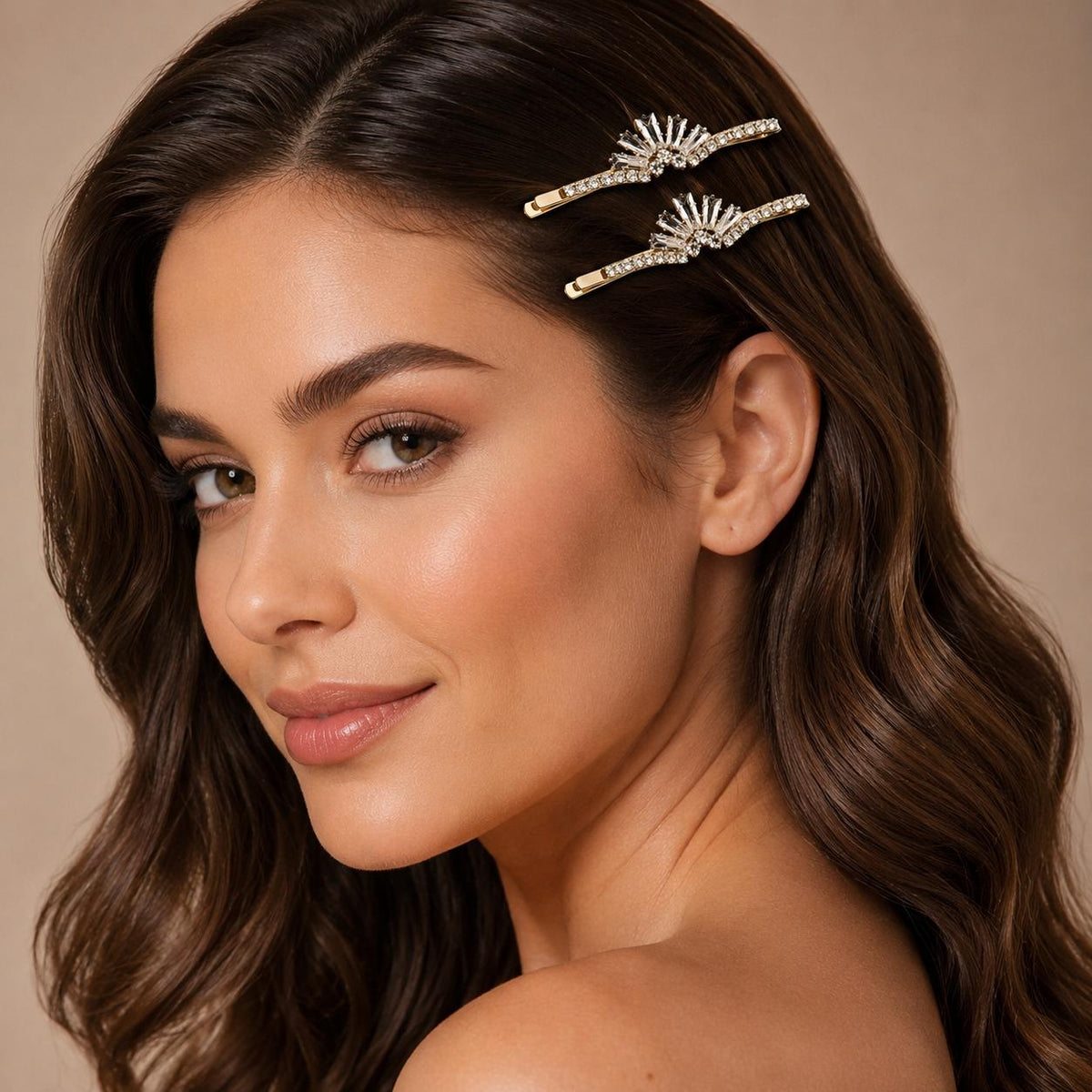 Kit 2 Presilhas de Cabelo Leque Zircônia | Presilha Feminina Elegante Dourado e Prateado
