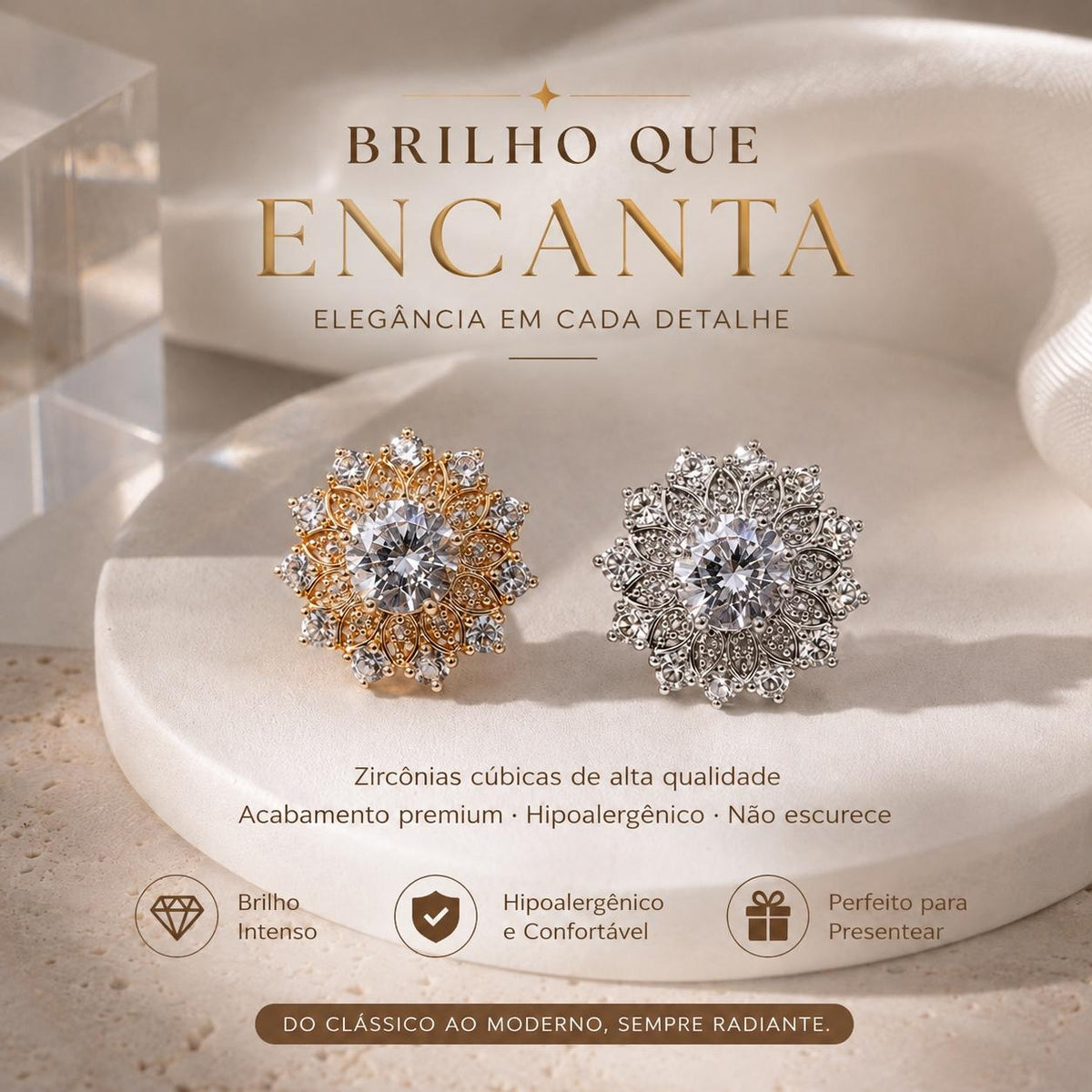 Brinco Flor de Sol com Zircônia Central Halo