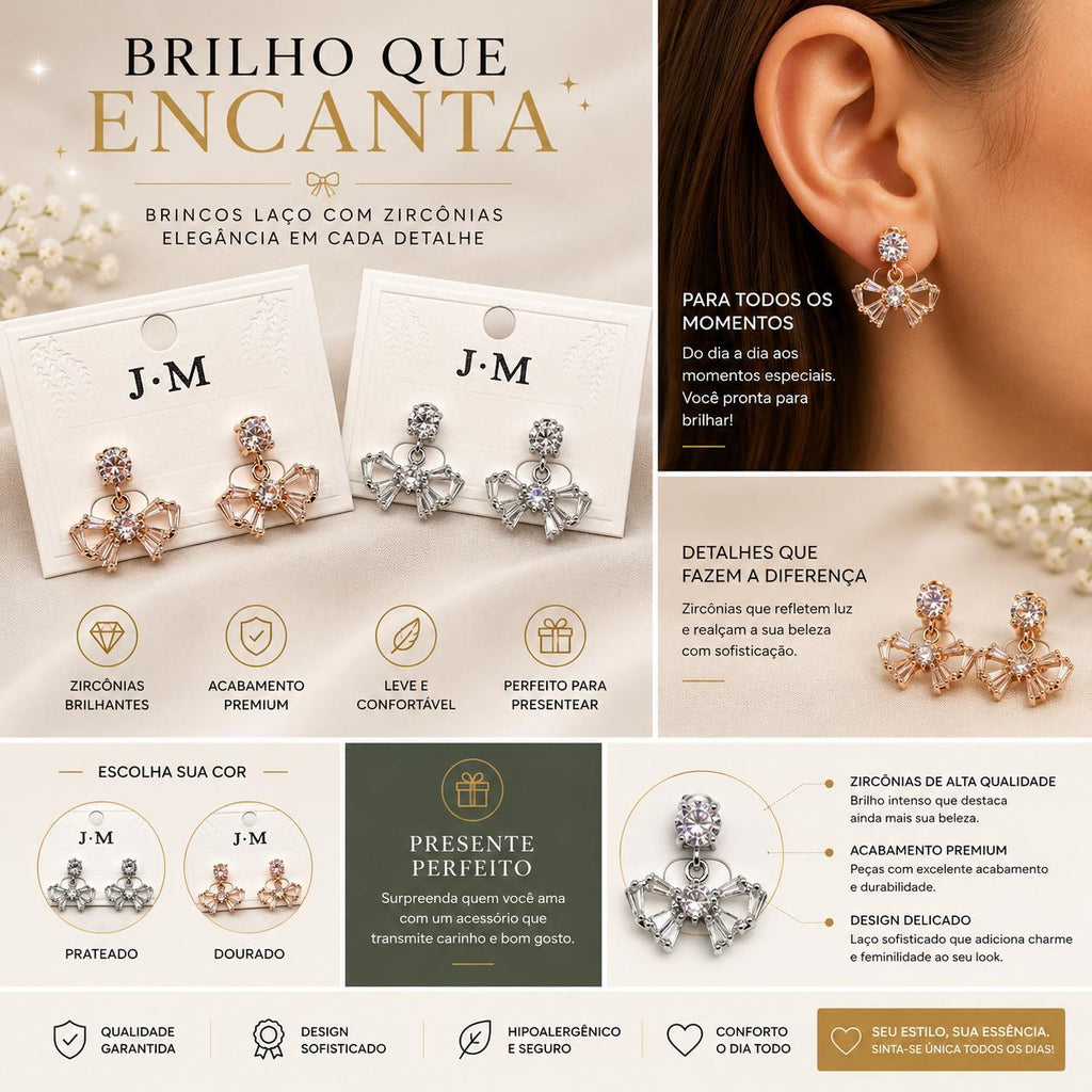 Brinco Laço Pendente com Zircônias